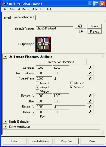 Узел размещения текстуры на плоскости в окне диалога Attribute Editor